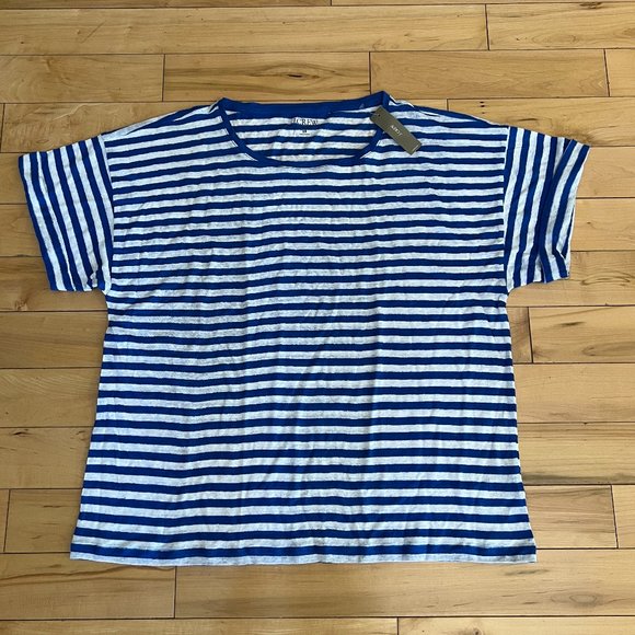 J. Crew Linen roll-cuff crewneck T-shirt in stripe 100% Linen Size 2X - NEW - Picture 2 of 8